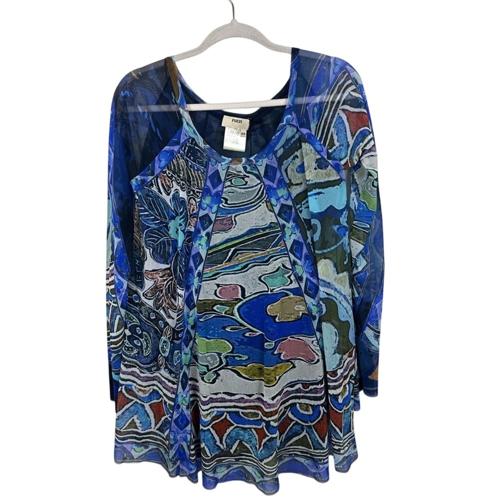 Fuzzi Mesh Overlay Top Women 20 XL Blue NWT Abstract Swing Jean Paul Gaultier
